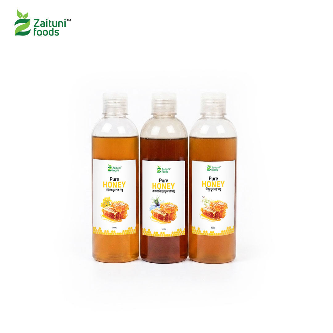 হানি কম্বো প্যাক - Litchi, Mustard & Black Seed Flower Honey (500gm Each)