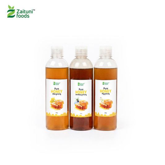 হানি কম্বো প্যাক - Litchi, Mustard & Black Seed Flower Honey (500gm Each)
